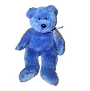 BEANIE‎ Buddie blue plush bear w/silver Ribbon- NO TAGS